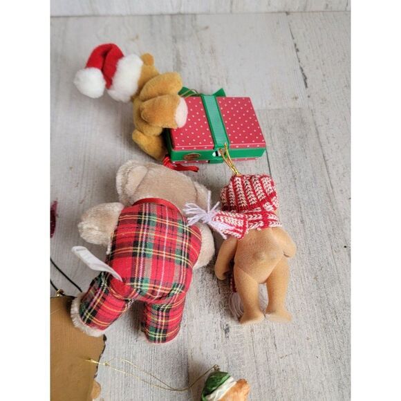 Vintage plush teddy bear coat Santa hat merry Xmas ornament variety home decor - Picture 8 of 10